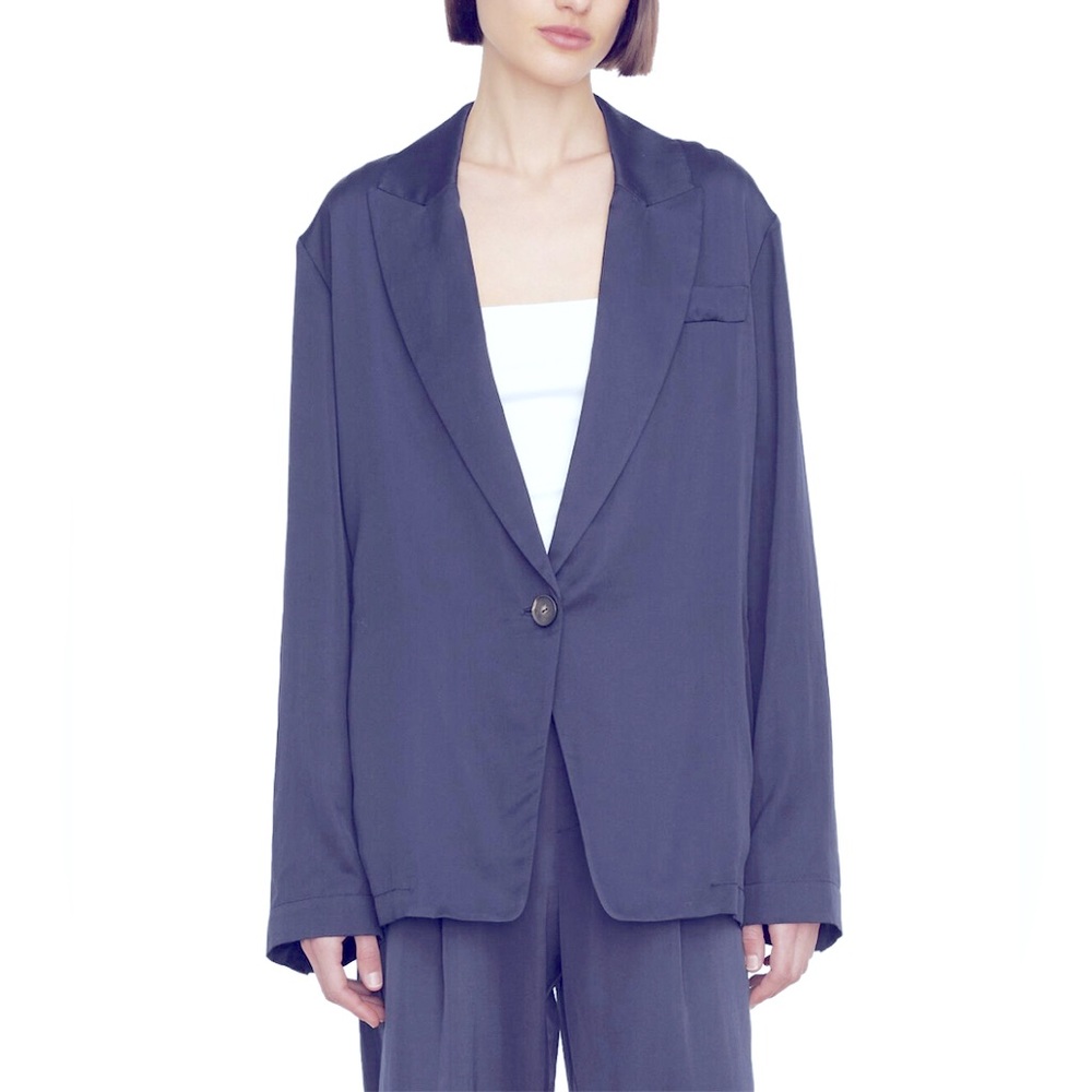 Vince Drapey Silk-Blend Blazer, Coastal, Navy, Medium